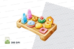 Colorful wooden toy donuts and ice cream clipart PNG Product Image 1