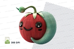 Cute knitted tomato clipart happy face isolated PNG Product Image 1