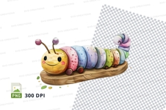 Colorful caterpillar clipart on wooden slice isolated PNG Product Image 1