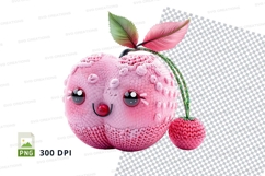Pink glitter apple clipart with bow and cherry charm isolate Product Image 1