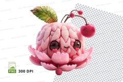 Cute pink pig clipart with cherry and leaf 300 DPI PNG Product Image 1