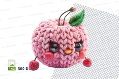 Cute pink crochet apple clipart with face and leaf 300 DPI P Product Image 1