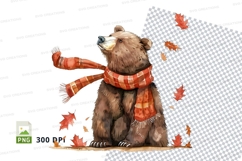 Cute brown teddy bear with scarf autumn leaves clipart Product Image 1