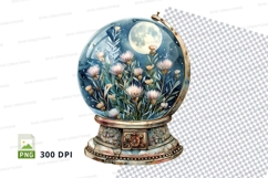 Crystal ball with blooming flowers and moonlit garden clipar Product Image 1