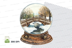 Snow globe clipart with bridge and winter landscape scene Product Image 1