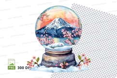 Snow globe with Mount Fuji cherry blossoms clipart PNG- Product Image 1