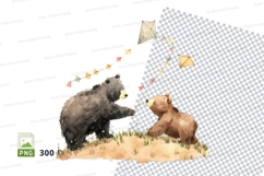 Cute bear family flying kite in sunny meadow clipart Product Image 1