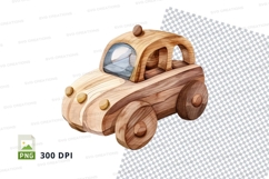 Wooden toy car clipart isolated transparent background PNG Product Image 1