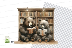 Cute teddy bears reading books in wooden shelf clipart Product Image 1