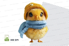 Cute yellow chick with knit scarf and hat clipart PNG Product Image 1