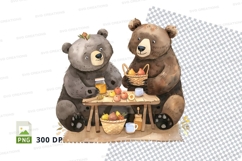 Cute teddy bears picnic breakfast table cartoon clipart Product Image 1