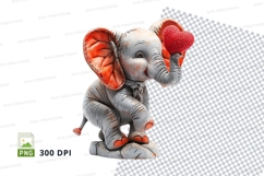 Cute elephant clipart holding red heart PNG 300 DPI Product Image 1