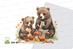 Cute bear family picnic clipart transparent background Product Image 1