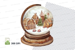 Christmas snow globe clipart with gingerbread houses and tre Product Image 1