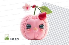 Cute pink crochet apple clipart with flowers and cherry Product Image 1