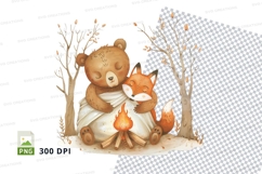 Cute bear and fox clipart winter snow friendship illustratio Product Image 1