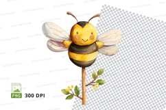 Cartoon bee on green plant clipart png illustration Product Image 1