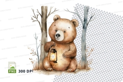 Cute brown teddy bear clipart sitting in winter forest 300 D Product Image 1
