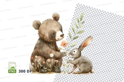 Brown bear and rabbit clipart friendship nature illustration Product Image 1