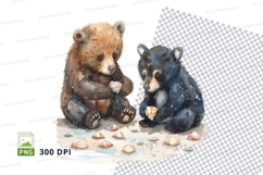 Cute bear cubs sitting together clipart transparent backgrou Product Image 1