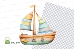 Colorful wooden sailboat clipart isolated on transparent bac Product Image 1