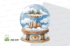 Snow globe with polar bears and winter cabin scene clipart Product Image 1