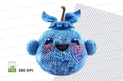Blue knitted cartoon whale clipart PNG high detail 300 DPI Product Image 1