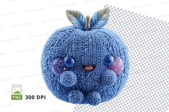 Blue knitted apple clipart with butterfly and beads PNG Product Image 1