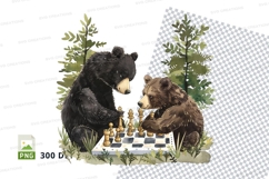 Two bears playing chess in snowy forest clipart png Product Image 1