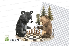 Bear Chess Players Cartoon Clipart Snowy Forest PNG Product Image 1