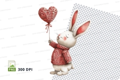 Cute white rabbit holding heart balloon clipart PNG Product Image 1