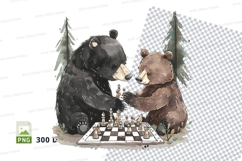 Two bears playing chess in snowy forest clipart png Product Image 1