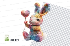 Colorful crochet bunny clipart holding heart 300 DPI PNG Product Image 1
