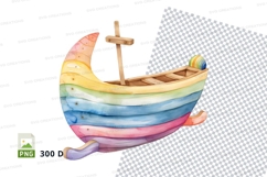 Colorful wooden boat clipart PNG 300dpi water reflection Product Image 1