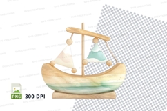 Handmade wooden boat clipart in turquoise water illustration Product Image 1