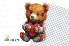 Cute brown teddy bear holding red heart clipart PNG Product Image 1