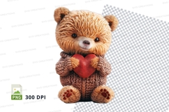 Cute brown teddy bear holding heart clipart PNG high resolut Product Image 1