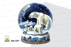 Polar bears in snow globe winter scene clipart PNG Product Image 1