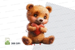 Cute knitted teddy bear clipart sitting red scarf PNG Product Image 1