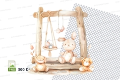 Cute teddy bears on wooden swing clipart png 300dpi Product Image 1