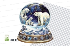 Snow globe with polar bears and aurora winter scene clipart Product Image 1