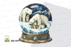 Polar bear family in snow globe clipart transparent PNG Product Image 1