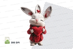 Cute white bunny clipart in red knit sweater 300 DPI PNG Product Image 1