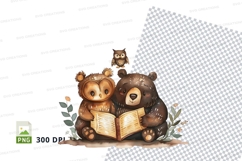 Cute bear and owl reading book clipart illustration Product Image 1