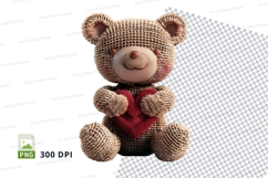 Cute knitted teddy bear clipart with red bow PNG transparent Product Image 1