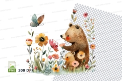 Cute bear family with butterflies in floral meadow clipart Product Image 1