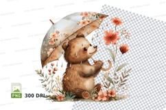 Cute teddy bear under floral umbrella clipart png Product Image 1