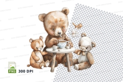 Teddy bears tea party clipart set on checkered tablecloth Product Image 1
