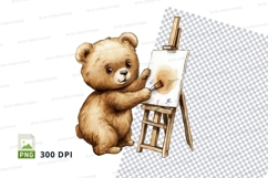 Teddy bear painting on easel clipart illustration Product Image 1