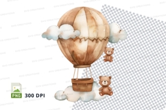 Hot air balloon with teddy bears clipart transparent backgro Product Image 1